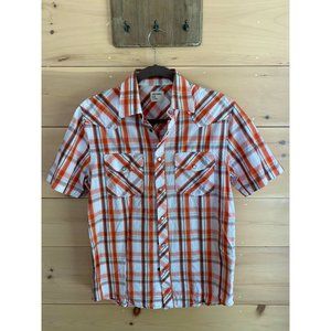 Old Navy Button Up Short Sleeve Orange/White Plaid
